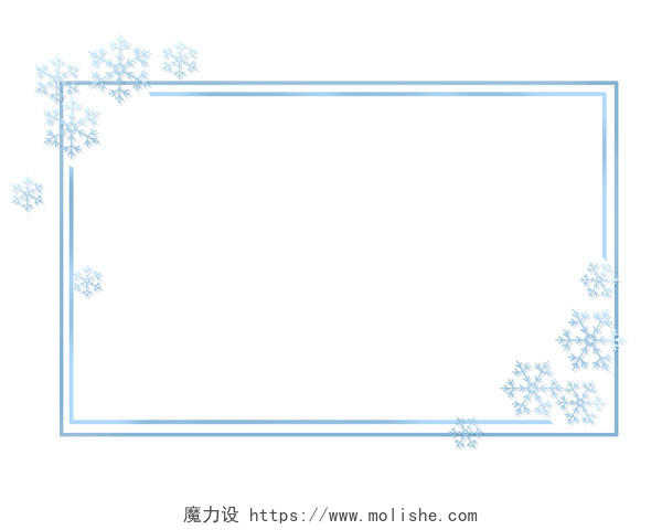 多片蓝色雪花飘散冬日清新简约边框冬天雪边框